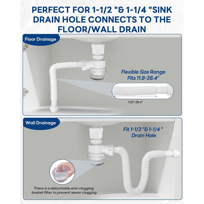 BOTEMY Polished Bathroom Sink Drain Kit with Flexible Sink Drain