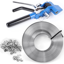 Steel Banding Strapping Kit - Stainless Banding Tool Ratchet Tensioner, 3/4"*100Ft S304 Stainless Banding Coil, 100pcs Ear-Lock Buckles, Metal Banding Tools for Strapping High Tensile Package