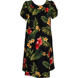 RJC Women's Tropical Summer Hibiscus Muumuu Dress, Black, L