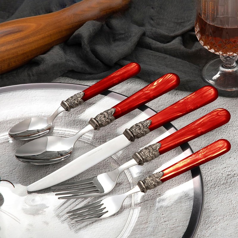 CATHYLIN 20 pieces 18/10 Stainless Steel Silverware Sets With Red