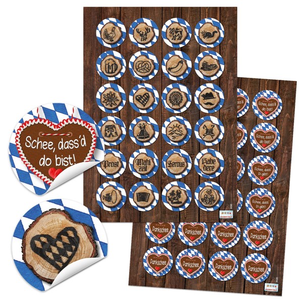 192 Bavarian Sticker, 8 A4 Sheets Each Round 4 cm