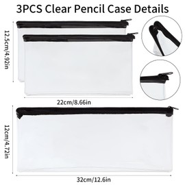 TEAMIOULING 3 Pcs Clear Pencil Case for Exams, Transparent See Through Exam Pencil Cases with Zipper, Large Long Clear Pencil Cases to Fit 30cm Ruler,Clearing Pencilcase Multipack for School Office
