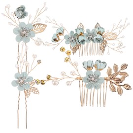 DOITOOL 4 Pcs Wedding Hair Comb,Pearl Crystal Bridal Hair Comb Side Comb Clips,Bridal Headpiece Floral Crystal Wedding Hair Accessories for Bridesmaid Women and Girls-Green