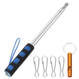 PATIKIL 8.2ft Telescopic Flag Pole, Stainless Steel Telescoping Handheld Portable Retractable Flagpole with Clips, Whistle, and Strap for Tour Guide Teaching Festival, Blue Black