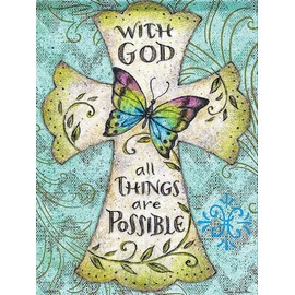 OWN4B Cross Stitch Kits Embossed with God All Things Are Possible Printed Pattern 11 Count 14.2 x 18 Inch DIY Embroidery Kit (Cross)