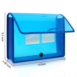 Eco-Friendly Plastic File Folders, 5 Pack Poly Expanding File Wallet, Expandable Envelope Organizer Document Folder with Elastic Band and Button Closure, with Small Two Pockets, Blue
