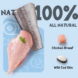 ASMPET Chicken Wrapped Cod Fish Skin Knotted Bones 6.5" Each, Rawhide Free Chewy Dog Treats Rich in Omega3 High Protein All Natural Ingredient Fish Treats for Medium Large Dogs (5 pcs)