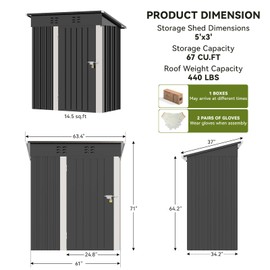COMHOMA 5x3FT Shed Outdoor Storage Shed Metal,Lockable Door Tool Sheds with Sloping Roof,Steel Garden Shed with Air Vent for Backyard,Patio,Lawn,Poolside(Grey)