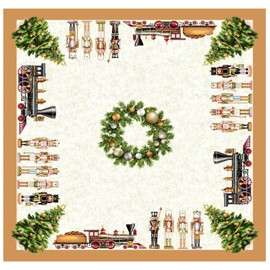 IL MAGGIOLINO | Weihnachten Tischdecke, Tischwäsche Winter Xmas Küche Tisch Dekoration 100x100 cm, Lokomotive Fantasie in Gobelin Stoff, Made in Italy
