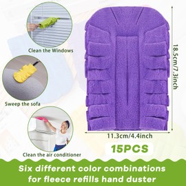 Zubebe 15 Pcs Duster Refill Fleece Refills Hand Dusters Cleaning Reusable Duster Pads Washable Dusters for Cleaning Ceiling Fan Hardwoods Window Kitchen Floor, Rainbow Colors (Bright Color)