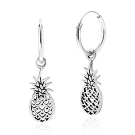 AeraVida Tropical Pineapple .925 Sterling Silver Hoop Dangle Earrings | Pineapple Sterling Silver Hoop Earrings | Earrings for Women | Hoop Earrings Set