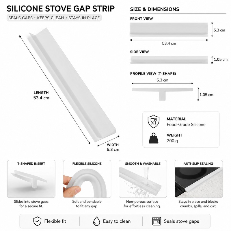 Silicone Stove Gap Cover for Kitchen – T-Shaped Anti-Crumb Seal