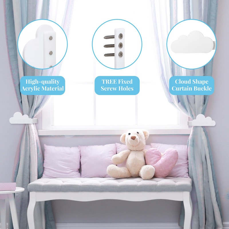 Briwooody 2 Pcs Cloud Shaped Curtain Tiebacks Curtain Acrylic Holdbacks