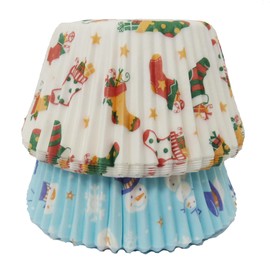 Scrumptious 36PC Christmas Greaseproof Paper Cupcake Cases for Baking - Stocking & Snowmen - Ideal for Festive Muffins & Cakes