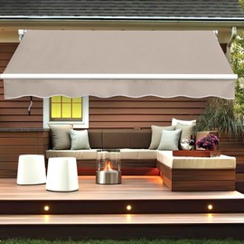 MAGIC UNION 13.1' x 8.2' Patio Awnings Retractable Outdoor Sun Shade Cover Canopy for Patio Waterproof, Aluminum Polyester Awning for Doors, Balcony, Window (Khaki, 13.1' x 8.2')