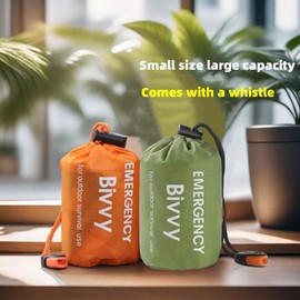 Emergency Sleeping Bag, 2 Pack Portable Thermal Bivy Sack, Waterproof Lightweight Emergency Blanket Survival Gear with Compass and Whistle for Camping Hiking Outdoor Adventure (Green, 1 Pack)