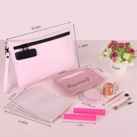 BOYISTARG PU Large Storage Organization Bag with 8 Small Items, Portable Storage Case with Combination Lock For Bag Set Travel Case Gifts for Women Pink