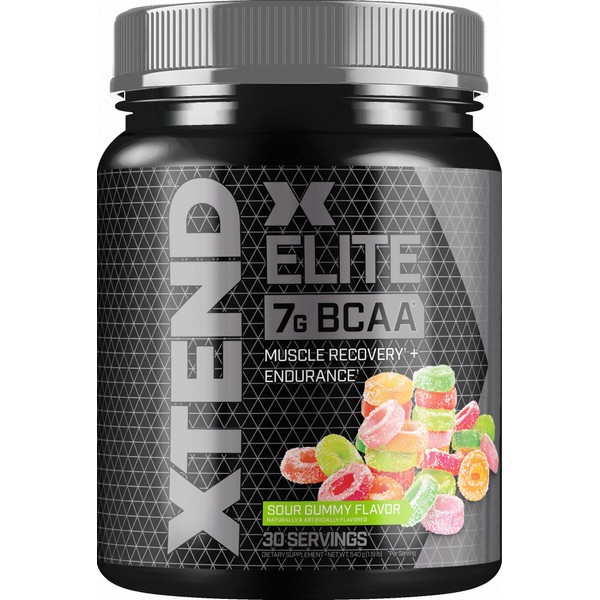 XTEND Elite BCAA Powder Sour Gummy | Sugar Free Post Workout Muscle Recovery Drink with Amino Acids | 7g BCAAs for Men & Women| 30 Servings