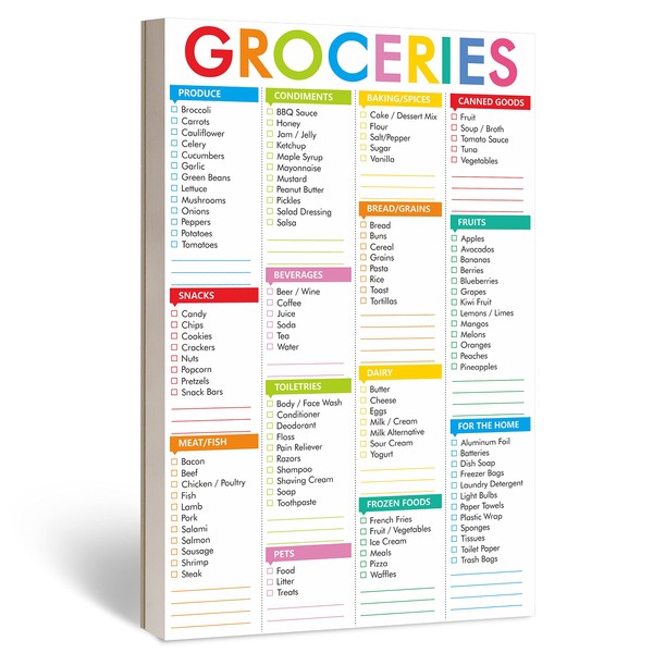 90 Sheets Fastcheck Grocery List Magnet Pad, 110 Printed Common Food for Fridge and Blank Grocery Shopping Spaces for Home. Size 6”x 9”