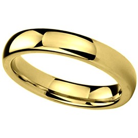 DoubleAccent 4mm Titanium Wedding Bands Promise Rings Yellow Tone High Polished Classy Domed Comfort Fit Ring