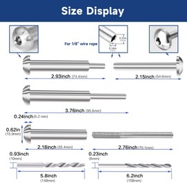 RiaYer 10 Pack 1/8" Silver Cable Railing Kit Invisible T316 Stainless Steel Hardware for Cable Railing System Hidden Swage Tensioner & Terminal for Wood/Metal Deck Post Railing System