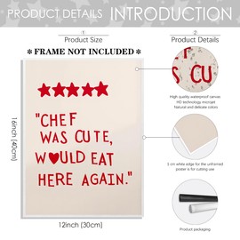 Lindo cartel de cinco estrellas, lona para pared, diseño de corazón, palabra, estética, decoración divertida de la habitación, cocina, cocinero, citas, minimalista, póster para decoración de pared, comedor, 12 x 16 pulgadas, sin marco