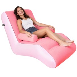 KAERMU Inflatable Indoor Living Room Chair Lounge with Handrails, Inflatable Foldable Deck Chair with Air Pump, Outdoor Travel Camping Picnic Beach Chaise Lounges(Pink)
