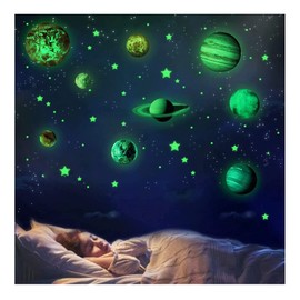 Glow in the Dark Sticker, Planet, Earth, Universe, Solar System, Moon, Surprise, Birthday, Science, Wall Sticker, Children's Room, Classroom, Gift (Planet (Large))