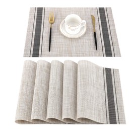 OUME Placemats Set of 6 Dining Table Mats Woven Vinyl PVC Placemats Non-slip Heat-resistant Washable Place Mats