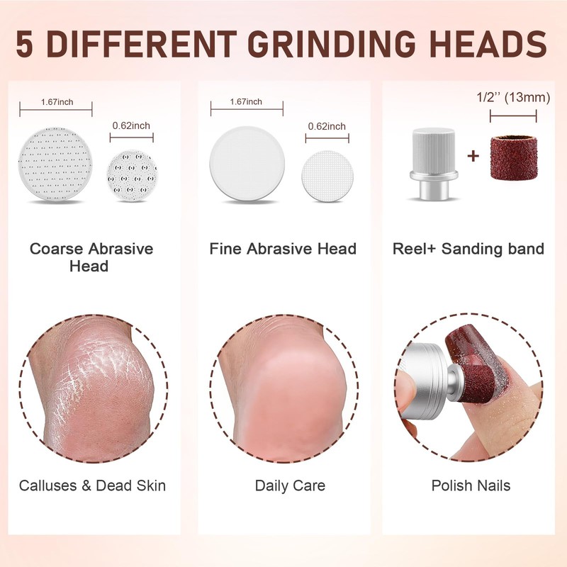 Kredioo Electric Foot Callus Remover 5 in 1 Glass Nail