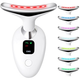 AOGOE Gesichtsmassagegerät Gegen Falten, Smart 7 Farben Hals Gesicht Anti Falten, 3 Modi Hals Gesichtsstraffung Gerät, 45°C EMS Gua Sha Elektrisch Gesichtsmassagegerät, Straffung&Lifting