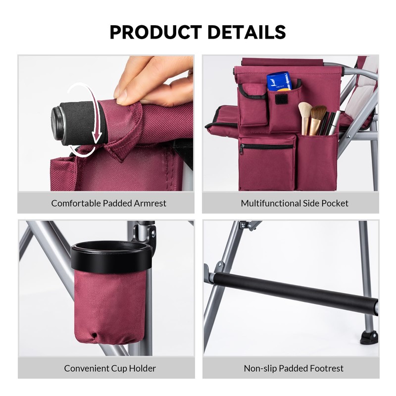 Foldable Directors Makeup Salon High Chair - Portable Camping Bar