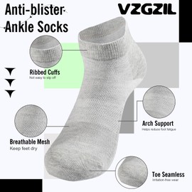 VZGZIL Mens Trainer Socks, 12 Pairs Anti-Blister Ankle Socks for Men Women, Cotton Running Socks Low Cut Breathable Athletic Sports Sock, Size 6-8 9-12 UK