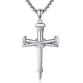 JERWLI Nail Cross Necklace 925s Sterling Silver Nail Cross Pendant Necklaces Three Nail Cross Jewelry Gifts For Men Women