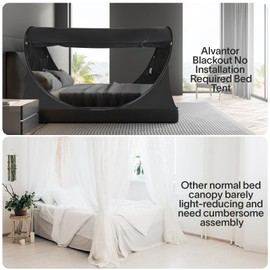 Alvantor Bed Canopy Tents Dream Privacy Space Full Size Sleep Tents Indoor Pop Up Portable Frame Curtains Breathable Gray Cottage (Mattress Not Included) Reducing Light