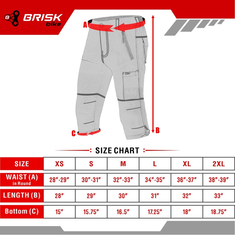 Brisk Bike 3/4 MTB Short Mountain Bike Cycling Short (Black,