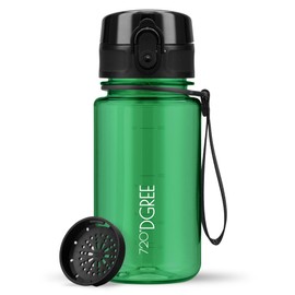 720°DGREE "uberBottle" CrystalClear Children's Water Bottle 350 ml + Strainer - BPA-Free, Leak-Proof - For School, Nursery, Girls & Boys from 3 Years - Small Water Bottle - Lightweight, Shockproof