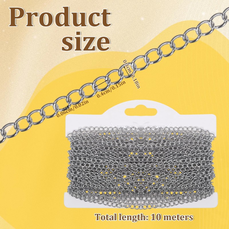 33 Foot Stainless Steel Curb Chains, 3mm Stainless Steel Extender