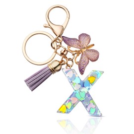 CHUQING Letter Keychain X Initial Letter Key Ring Cute Butterfly Keychains for Girls