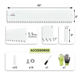 A ANLEOLIFE 6 Pack 40" LX 8" H Galvanized Steel Garden Landscape Edging for Straight and Mild Curved Lines, Bendable Lawn Border with Gloves and 10 Stakes (20FT Total) (8 inch Tall, Antique White)