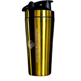 Beast&Bulk Nutrition Mixball Shaker | Shaker for Protein Shakes | Wire Mixball Whisk | Non-Drip Screw Lid | Gold Colour | 700 ml | Stainless Steel | Laser cut design