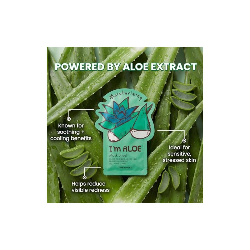 TONYMOLY I'm Real hoja de máscara, Aloe, Verde aloe, Único