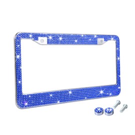 TZARROT Blue Bling License Plate Frame for Women, Diamond Rhinestone License Plate Frame Blue Bling Car Accessories for Women Girls, Bedazzled Sparkly