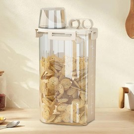 Cereal Containers Storage, 5.5Lbs Rice Container, BPA Free Plastic Storage Bin Dispenser with Pouring Spout Handle, Food Storage Container with Measuring Cup for Flour Pasta Grain, Pet Dog Cat Bird