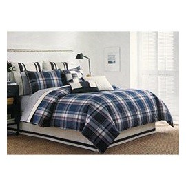 Nautica Blue Lake Standard Pillow Sham ~ Navy Blue, White, Red Plaid