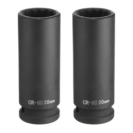 HARFINGTON 2Pcs 12-Point Deep Impact Socket 1/2 Inch Drive 20mm Metric Chrome Molybdenum Alloy Steel Spindle Axle Nut Impact Socket
