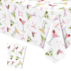 Buxiuer Martini Tablecloth A Tini Bit Older Birthday Party Decoration Bow Bachelorette Waterproof Disposable Plastic Table Cloth Picnic Dining Kitchen Decor 54 x108 Inch -Pack of 2 (2)