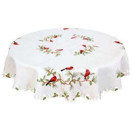 Simhomsen Embroidered Cardinal Tablecloth for Christmas Holidays Decorations (Round 69 Inches)