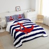 Nautical Anchor Comforter Set Queen,Geometric Stripes Duvet Insert Ocean Adventure