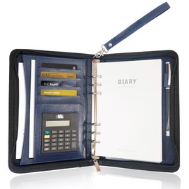 GraduatePro Clipboard Folder A5 with Lid Zip Leather Organiser Folder Document Folder Clipboard Outdoor Blue